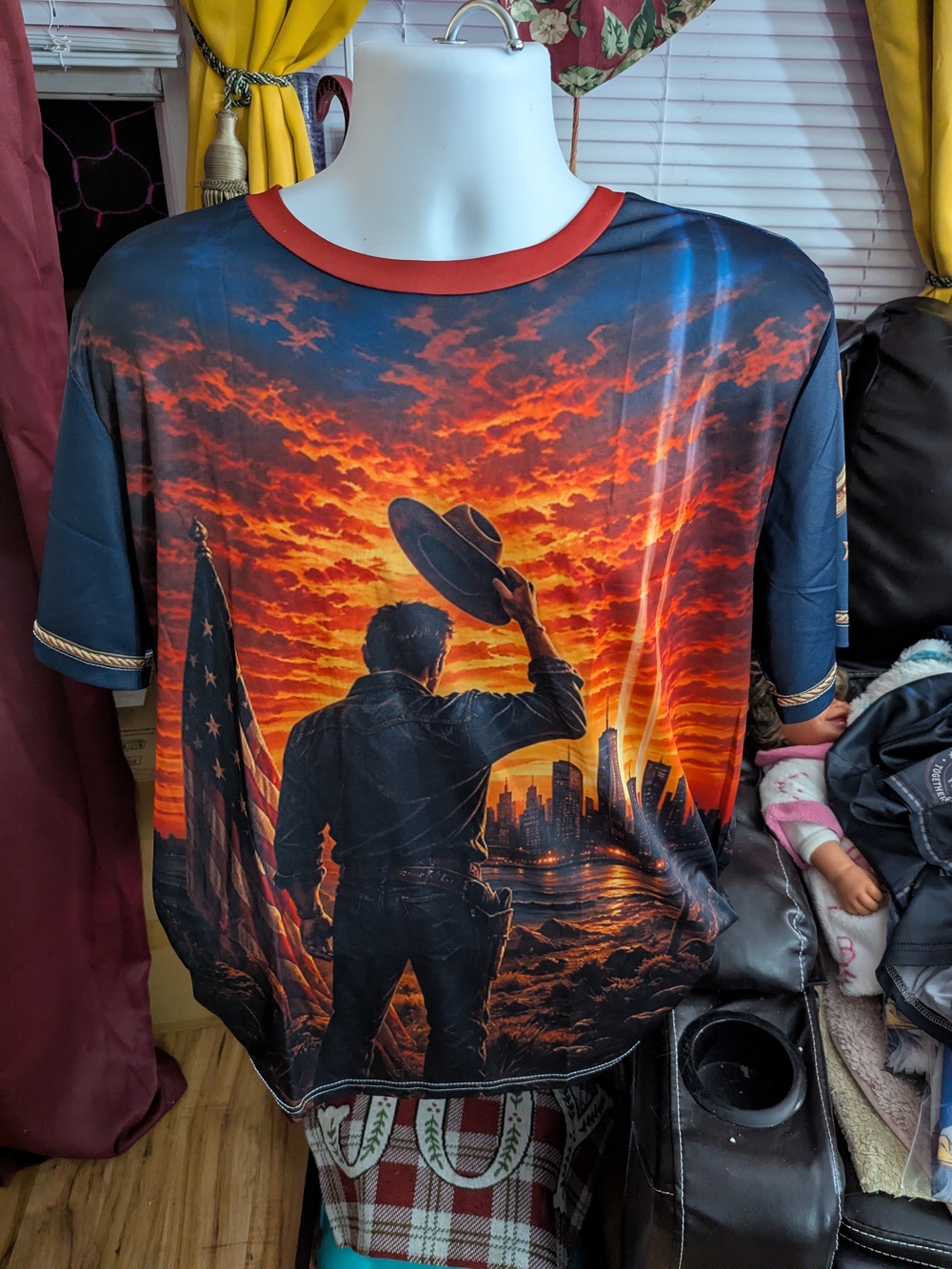 Patriotic Sunset Cowboy Graphic Tee - Red/Orange